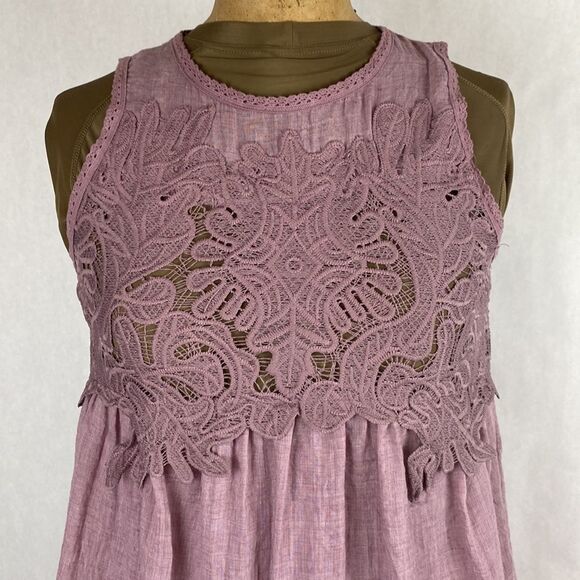 Umgee Tiered Dress Lace Bodice Small Short Lined Sleeveless Flowy - Picture 2 of 13
